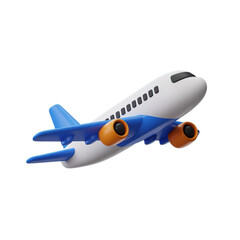 Fototapeta premium White and blue passenger jet airplane in flight isolated on transparent background