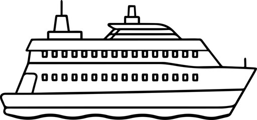 Ferry black outline vector and illustration, coloring book page