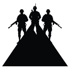 Three soldiers with rifles military silhouette