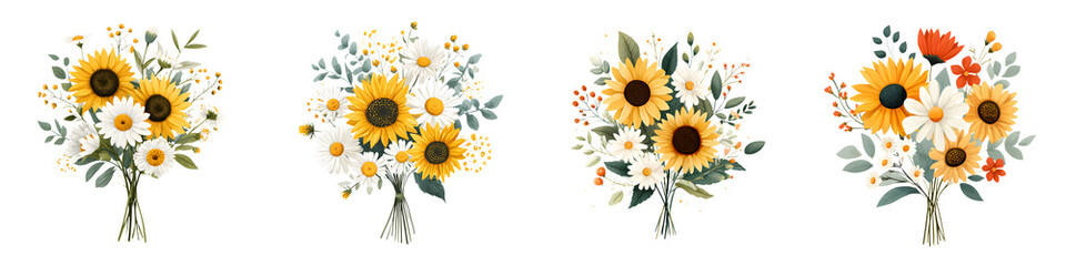 Watercolor Sunflower & Daisy Bouquets: Floral Design Set