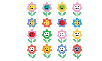 Cute Smiley Face Flower Vector Bundle