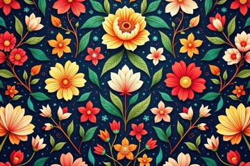 Intricate floral design, repeating seamlessly , retro, seamless, nature
