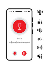 Voice recorder app smartphone interface vector template stock illustration