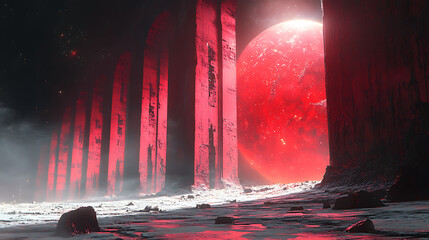 Glitch-like distortion in galactic fabric with fractal light patterns 