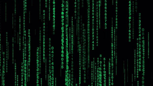Raining binary code creates a stunning matrix movie effect, suitable for futuristic technology and coding concepts in digital design projects