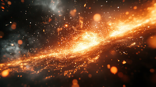 Fractured space-time rift opening with glowing particles spilling into surrounding galaxy 