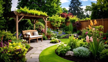 Obraz premium Picturesque garden with pergola and patio