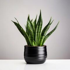 Minimalist Sansevieria Plant Decor in Ceramic Pot Studio Shot