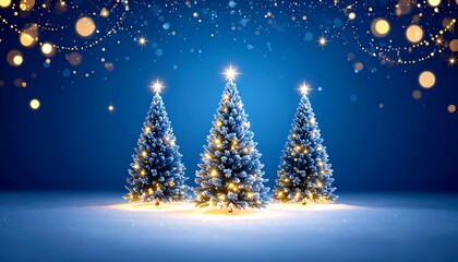 Festive Christmas trees on a snowy backdrop