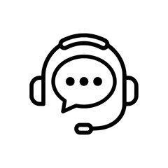 Bold Line Icon of Speech Bubble with Headset Symbolizing Customer Support and Call Center Service