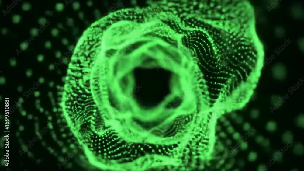 Poster green dynamic abstract tunnel of glowing dots background animation visuals