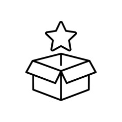 Outline Icon of an Open Cardboard Box with a Star Above It Symbolizing Highlighted Content or Featured Item