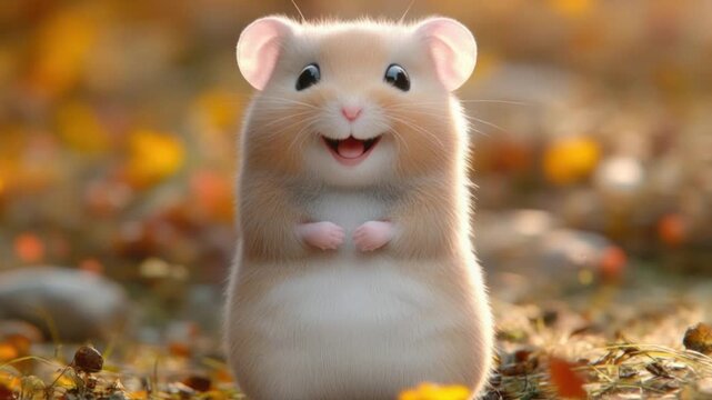 Adorable hamster in autumn leaves
