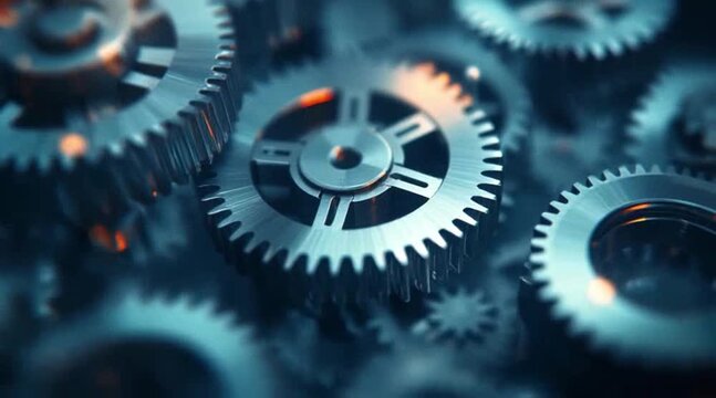 Polished Metal Gears Interlock Smoothly in Detailed Mechanical System View
