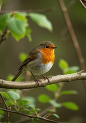 European Robin Perched on a Branch