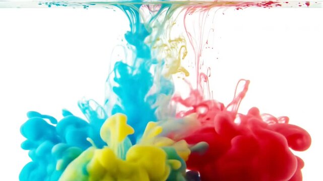  Colorful Ink Drops Dispersing in Water - Blue Yellow Red Abstract Art
