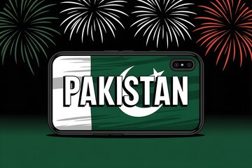 Celebrate Pakistan's spirit with vibrant fireworks and national pride on a modern device