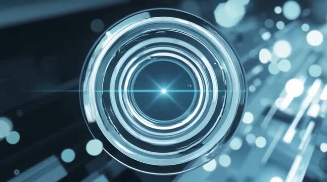 Futuristic Lens: Concentric Circles and Light Reflections in Digital Space