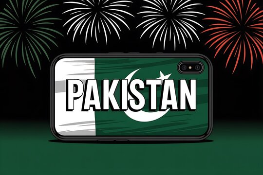 Celebrate Pakistan's spirit with vibrant fireworks and national pride on a modern device
