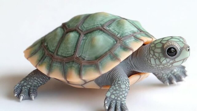 A close-up of a green turtle with unique patterns on its shell and skin