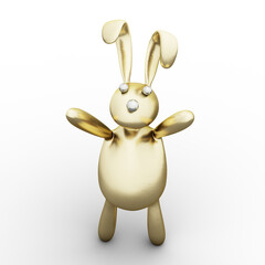 Golden Bunny Rabbit with Silver Eyes Cute, Charming and Funny Toy. 3D Illustration. File with Clipping Path.