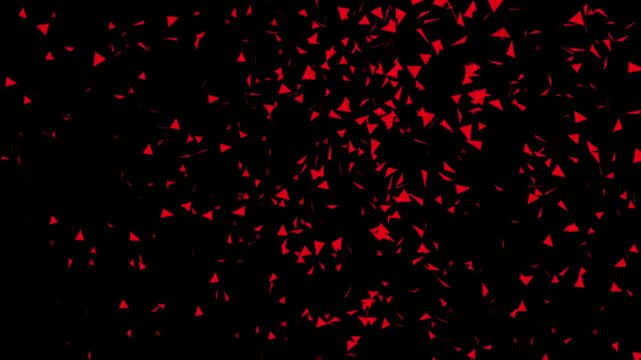 Background of thousands of red triangle shapes flying gracefully in the darkness. abstract