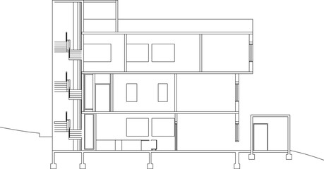 Vector sketch illustration silhouette drawing architectural design construction section view of modern house facade