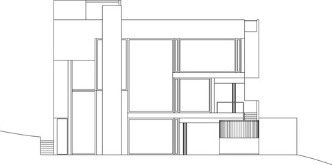 Vector sketch illustration silhouette drawing architectural design construction section view of modern house facade