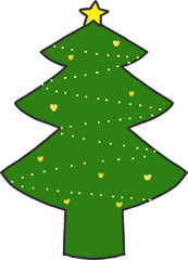Hand-Drawn Christmas Tree with Yellow Hearts and Star – Holiday Love Theme PNG Illustration