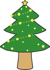 Christmas Tree with Yellow Lights and Star Topper – Hand-Drawn Holiday Clipart PNG