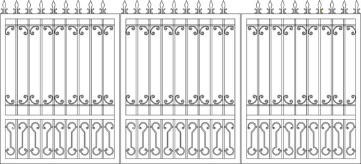 Vector sketch illustration of silhouette of iron fence design image with classic vintage decoration ornament