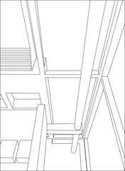 vector sketch illustration silhouette drawing architectural design construction interior section view facade of modern house