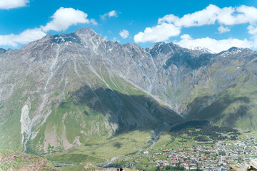 Kazbegi mountain range in northern Georgia near the border of Russia