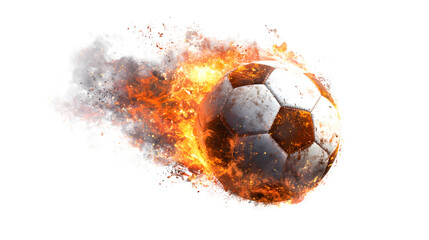 Burning Soccer Ball with Flames and Smoke on Transparent Background Stock Image