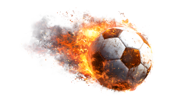 Burning Soccer Ball with Flames and Smoke on Transparent Background Stock Image