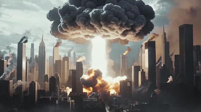 Catastrophic Explosion: Mushroom Cloud Over a Dystopian City