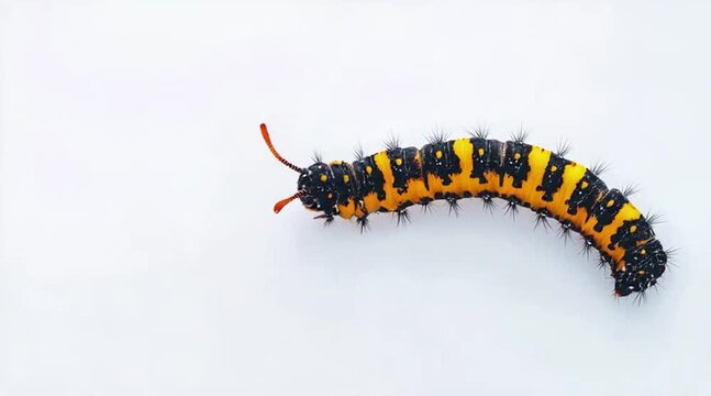 Vibrant Caterpillar: Bright Yellow and Black Pattern on White Background