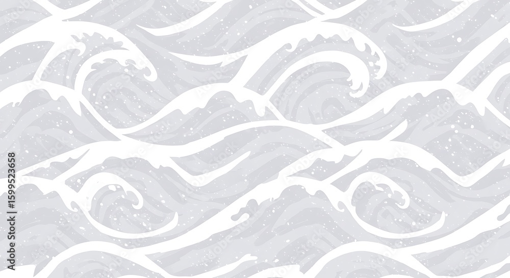 Poster seamless pattern of white waves on a light gray background with speckles ideal for textile design an