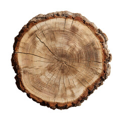 Stump of Tree with Natural Rings and Bark, Cutout on White Background