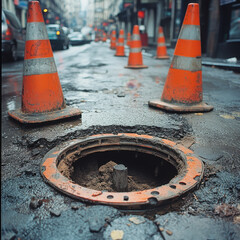 Pot hole in street.