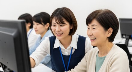 パソコン教室の講師とシニア受講者