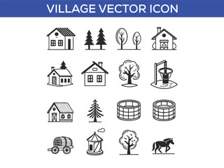 Fototapeta premium Farm and Agriculture Village - Set of Thin Line Vector Icons