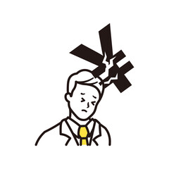 お金で悩むビジネスマンのシンプルな上半身のイラスト素材