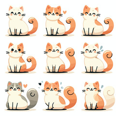 A cheerful cat sitting with curved tail