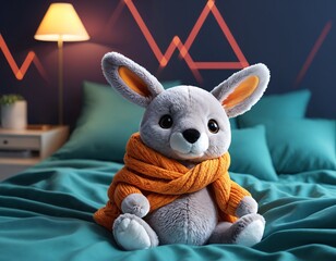Kawaii rabbitplush, abstract geometric gradients, geometric shapes, circle, triangle