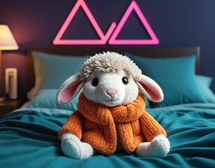 Kawaii sheep plush, abstract geometric gradients, geometric shapes, circle, triangle