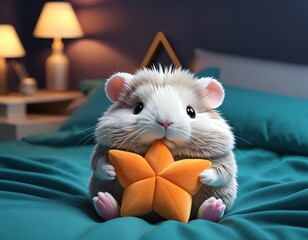 Kawaii mouse plush, abstract geometric gradients, geometric shapes, circle, triangle