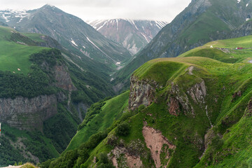 Kazbegi mountain range in northern Georgia near the border of Russia