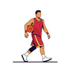 Fototapeta premium Athletic Player Walking with Basketball in Red Uniform on White Background