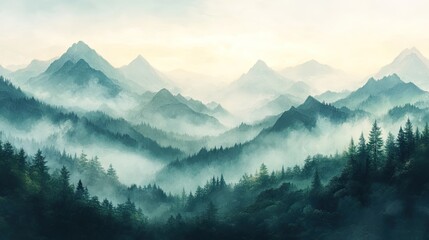 Obraz premium Painterly Mountain View with Misty Peaks and Soft Pastel Colors Creating Artistic Landscape and Calm Mood